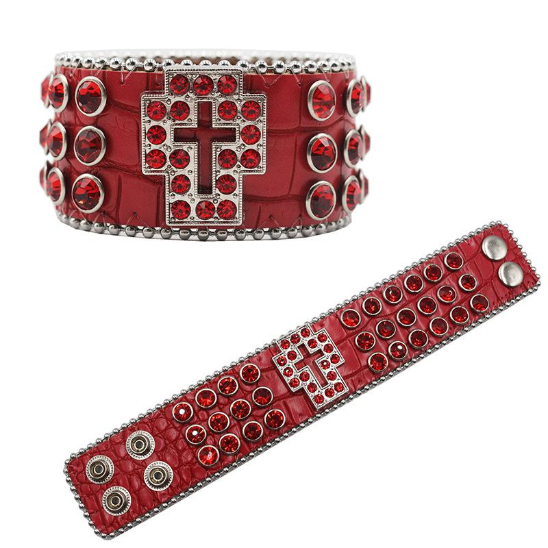 

Хип-хоп Панк Браслет с крестом, усыпанный бриллиантами и стразами, Персонализированное ювелирное изделие из ПУ кожи, усыпанное бриллиантами