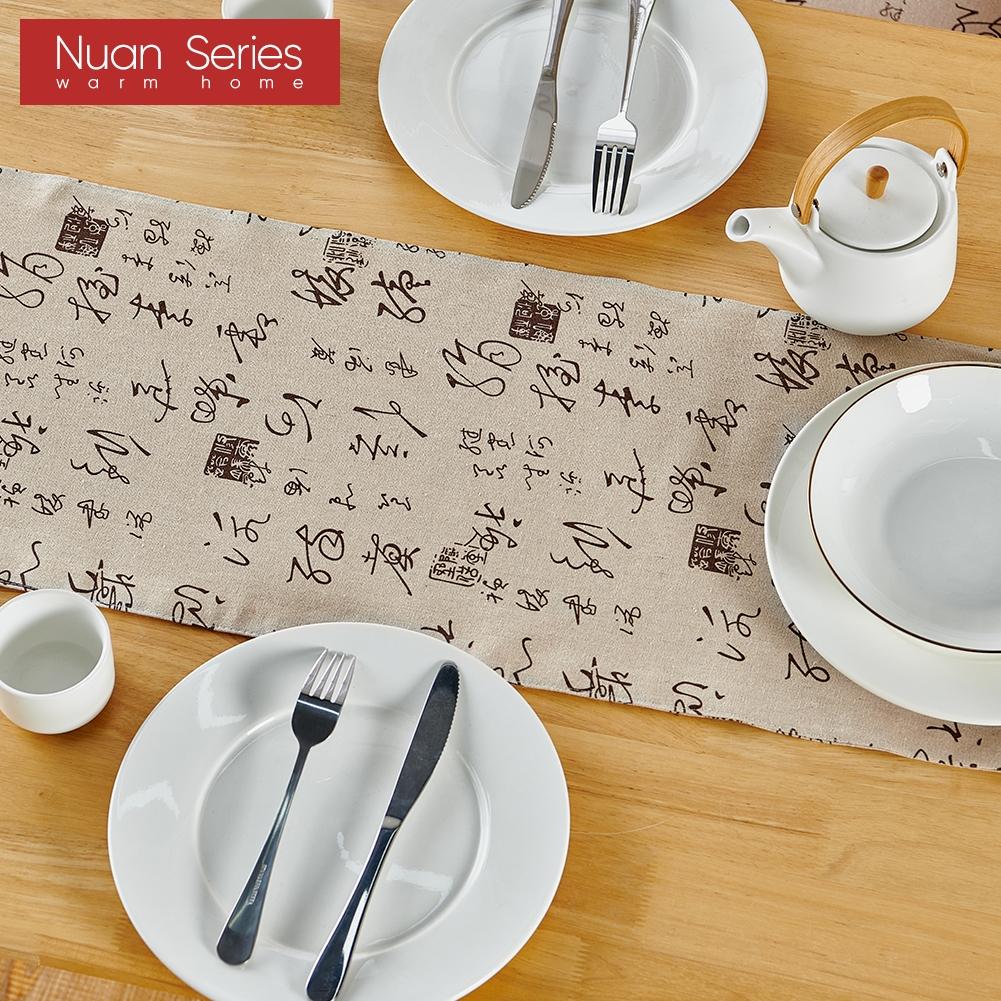 1 Stück Tischläufer mit Kalligrafie-Muster im chinesischen Literaturstil, Druck für Esstisch, dekorativ für Heimtisch, Serie Nuan