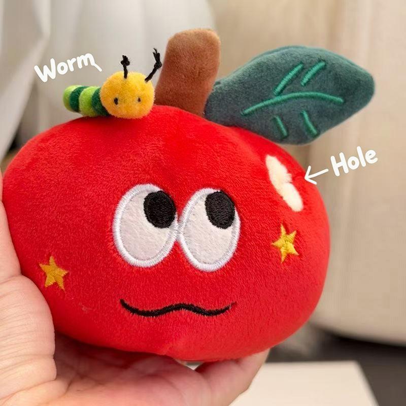 Fluffy Cute Red Round Fruit Plush Pendant Removable Caterpillar School Bag Decor for Kids Holiday Reward Gift