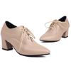 Elegant Women's Low Heels Loafer Shoes Fashion Lace-up Black Khaki Nude Short Heeled Party Wedding Office Shoes Female Big Size