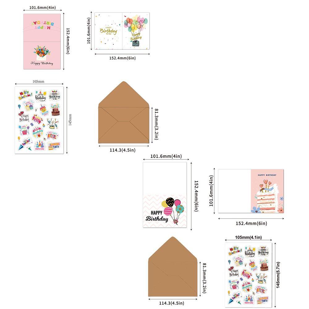 20PCS Mixed Pattern Birthday Greeting Cards Multicolor Paper Blessing Card Cartoon with Stickers Birthday Postcards Birthday