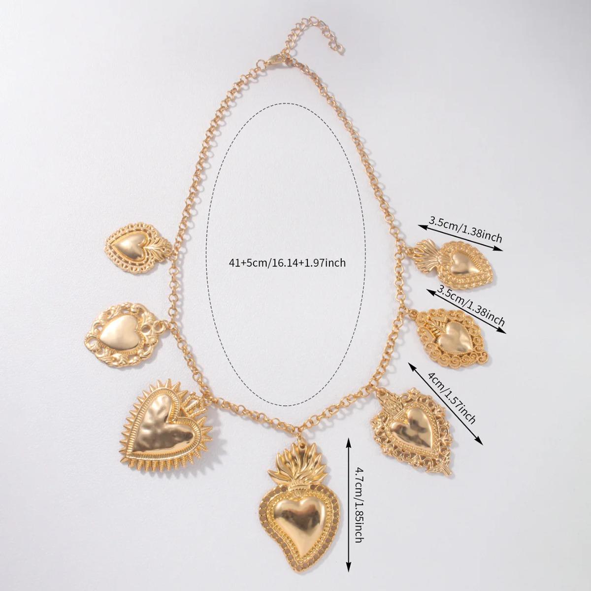 

Bohemian Heart Pendant Necklace, Retro Multiple Charm Gold Color Chain Jewelry, Unique Women s Accessory 45cm золотой