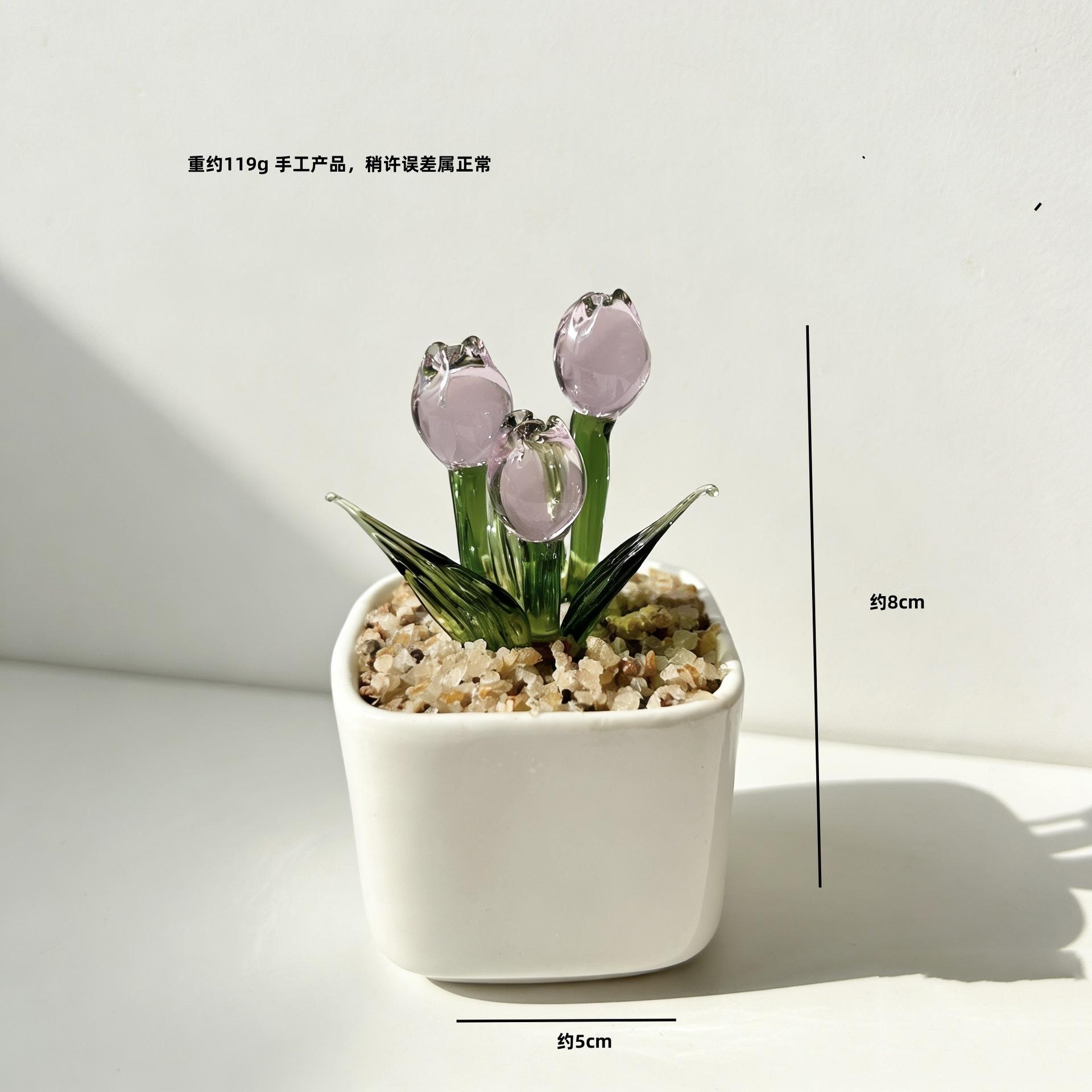 

Glazed Glass Tulip Simulation Potted Plant, Artificial Flower Bouquet Desktop Decor, Mother s Day Gift Home Ornament рожевий