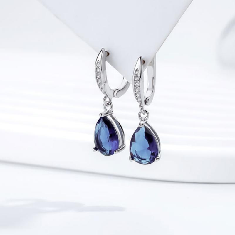 Elegant Blue Cubic Zirconia Water Drop Earrings For Women Classic Jewelry Accessory For Evening Parties