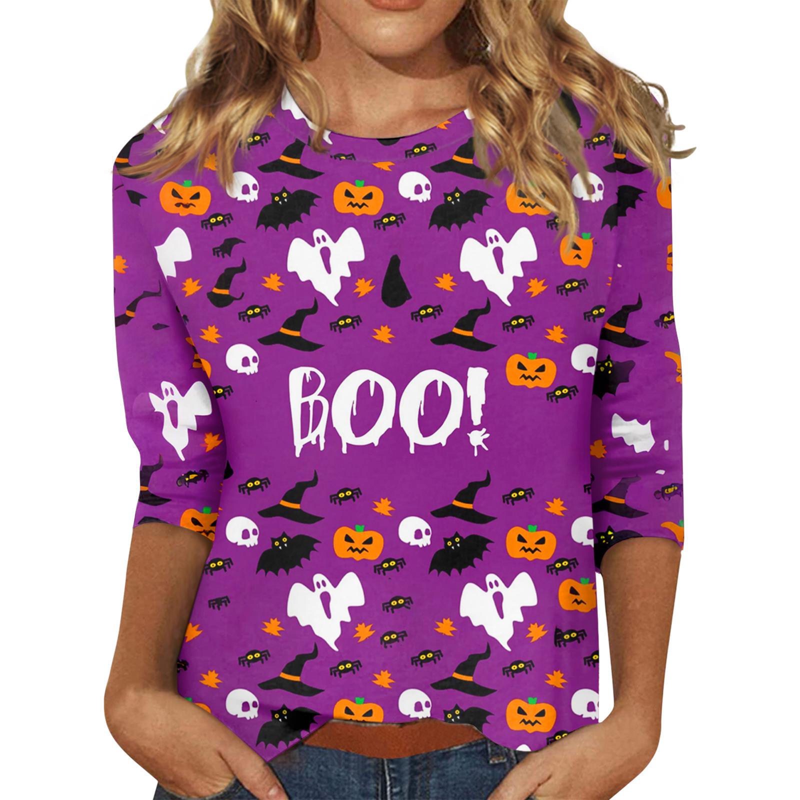 

3/4 Sleeve Tops For Women T-Shirt Casual Print Tops T Shirt Round Neck Pullover Blouse XXXL