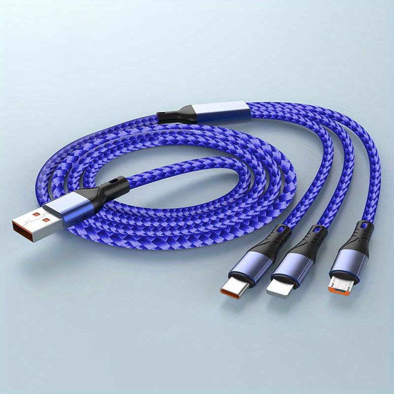 

Кабель для передачи данных 3-в-1, 66 Вт, для быстрой зарядки, кабель для зарядки мобильного телефона, тип-c, кабель для сверхбыстрой зарядки IPhone, Android 1.2m синий