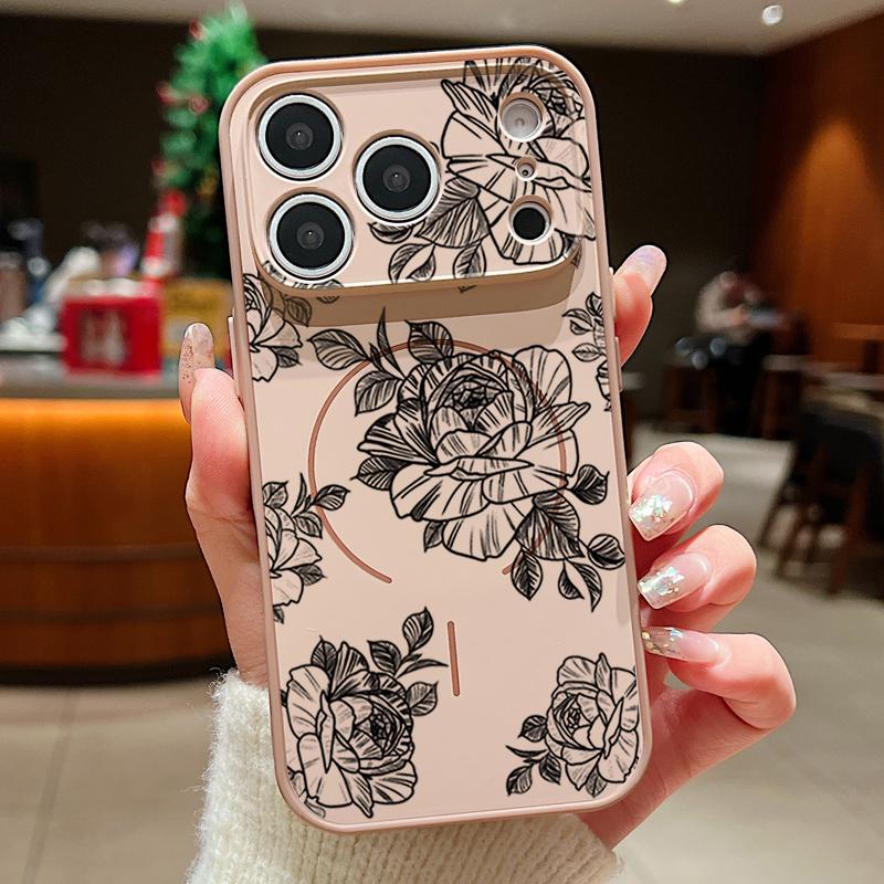 Sketching Rose Flower Pattern Case For iPhone 17 Pro Max Magnetic For Magsafe Hybrid Slim Matte Cover For iPhone 16 15 14 13 Pro Max