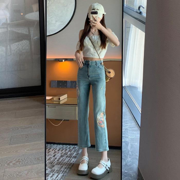 

Женские осенние и зимние дымчатые брюки для женщин, осенние и зимние джинсы для женщин, осенние и зимние, китайский стиль, маленький размер XL