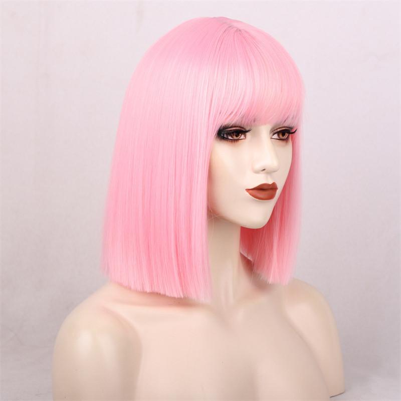 

Короткие синтетические серебристо-серые с челкой Короткие прямые парики боб для женщин Косплей Повседневная вечеринка Черно-розовый парик Термостойкий парик из волокна розовый