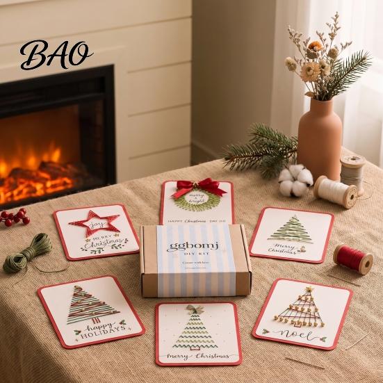 Personalized Christmas Gift Cards Merry DIY Card Kit, Embroidery Stitching Greeting Handmade Making Supplies Set with Tree Design, Beginner-Friendly