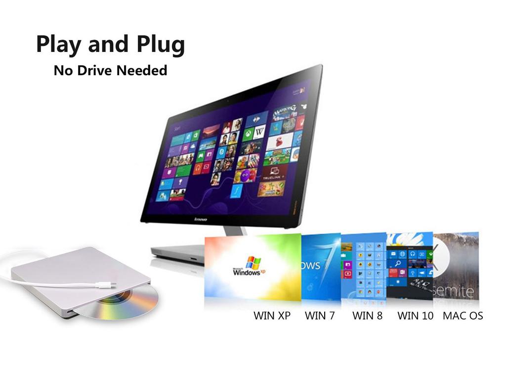 Optical Drive Drive Slim Suction Optical Drive External Optical Drive DVD Optical Drive CD Burner External Player USB Type C DVD+RW Drive