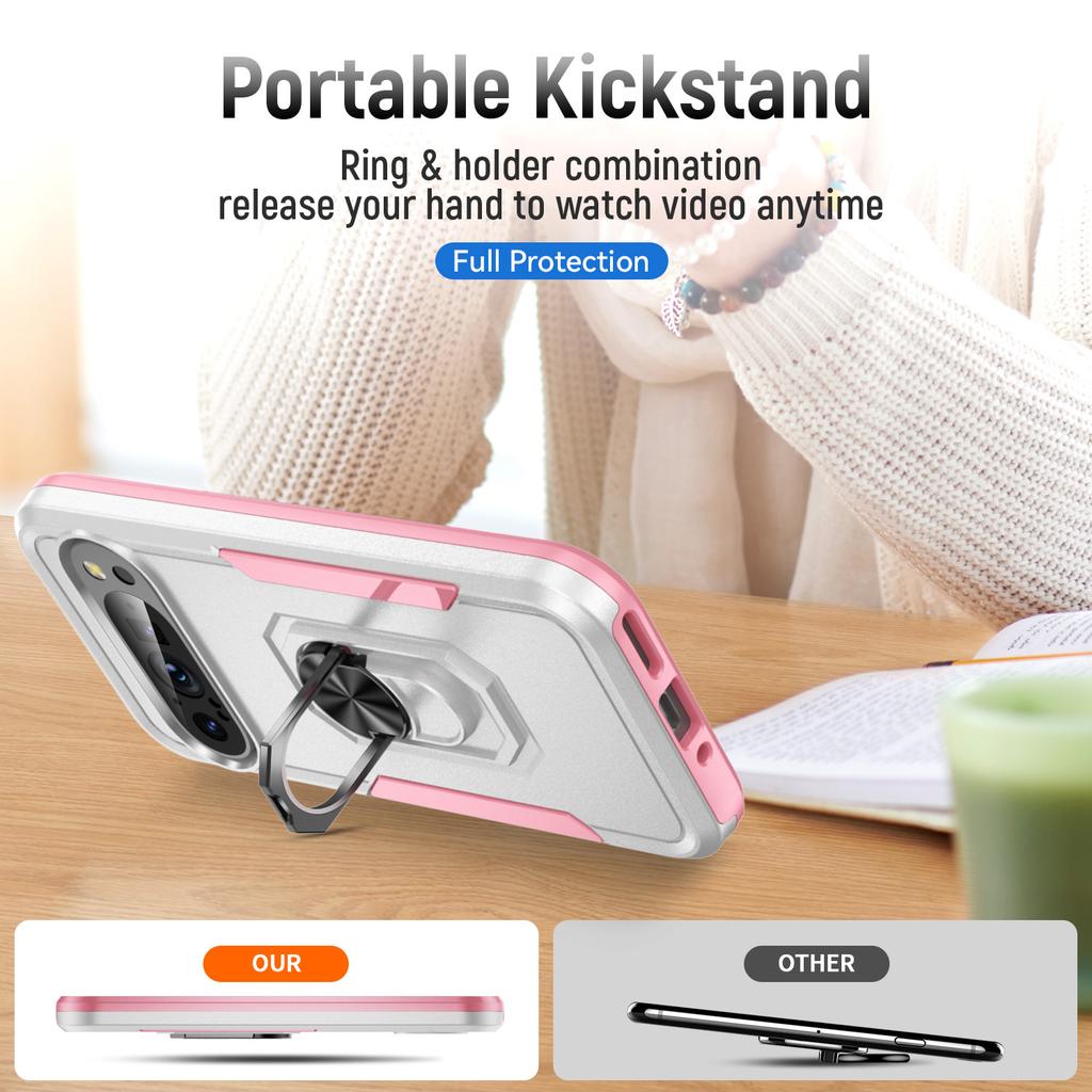 For Google Pixel 9/Pixel 9 Pro Case Military Grade Ring Kickstand PC+TPU Phone Cover