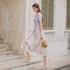 Two piece set of square collar tied T-shirt and skirt