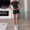 Women Solid Short Sleeve Round Neck T Shirt And Shorts Casual Two Piece Set