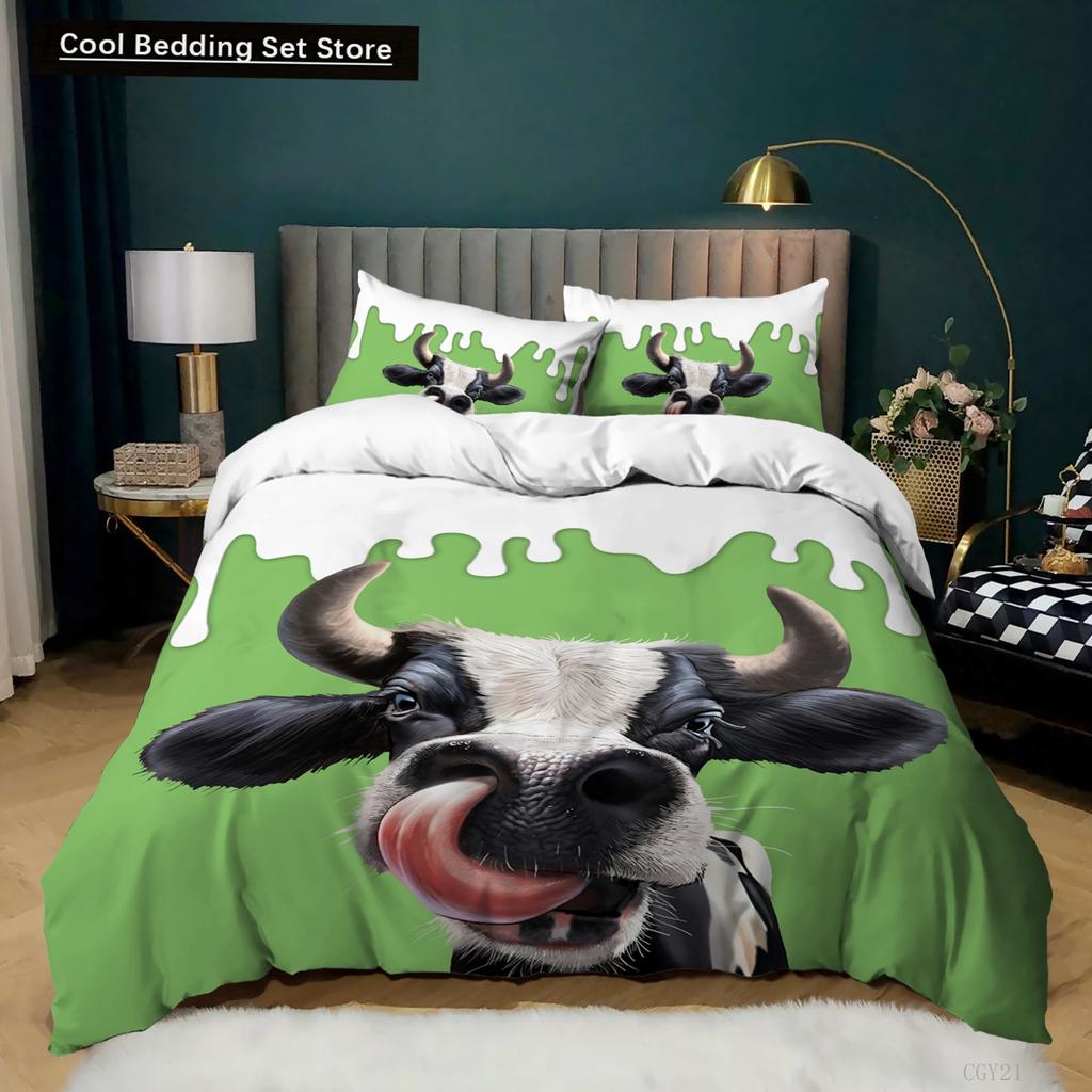 Milk Cow Duvet Cover King Queen Size Cute Cartoon Cows Bedding Set for Kids Farmhouse Rustic Animal 2/3pcs Polyester Quilt Cover