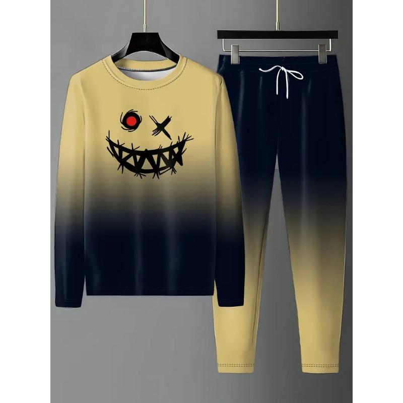 Vintage Trainingsanzug Frühling Übergroßes Set Druck Langarm T-Shirt+Hose Jogger Sportbekleidung Lässig Streetwear 2-teiliger Anzug