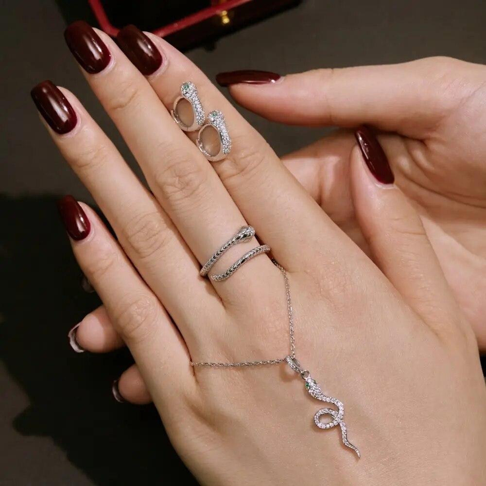 

S925 Серебряное кольцо со змеей, серьги и ожерелье, комплект, роскошный преувеличенный дизайн, женские украшения, подарок на Хэллоуин