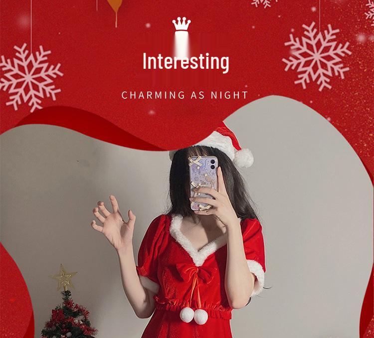 Festive Velvet Lingerie Set: Plush, Slimming Holiday Costume for Women