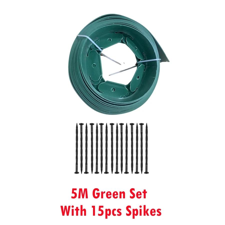 5M Fixed Garden Barrier Lawn Grass Plastic Edging Border Landscape Edging Garden Edge Kit With 15 Anchoring Spikes Easy Install