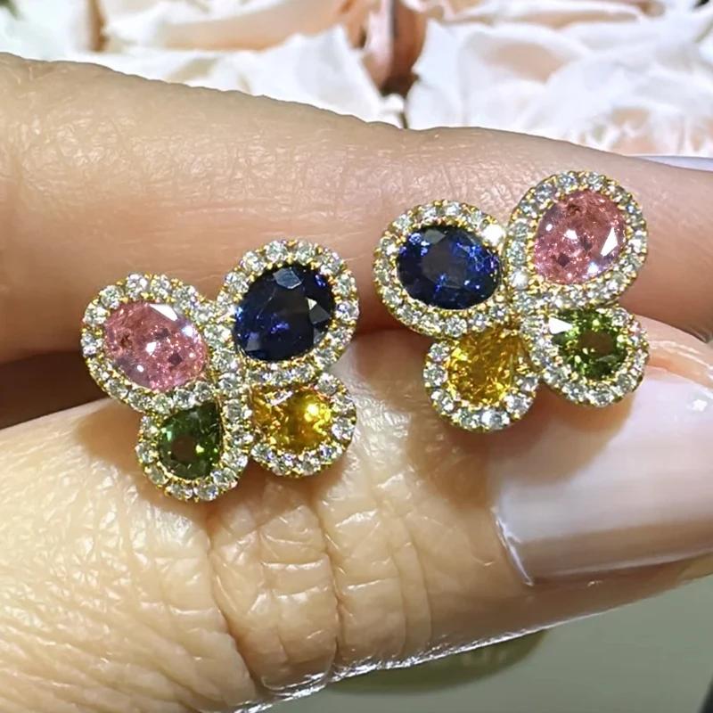 Four Colors CZ Stud Earrings for Women Exquisite Butterfly Shaped Ear Stud Novel Girls Earrings Luxury Trendy New Jewelry