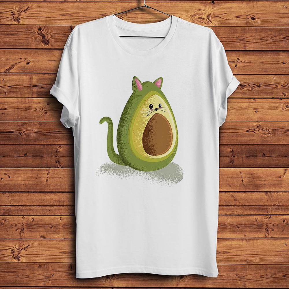 Cute Avocado Cat Avocat Funny Meow T-shirt,Men Homme Summer White Casual Short TShirt,Unisex St