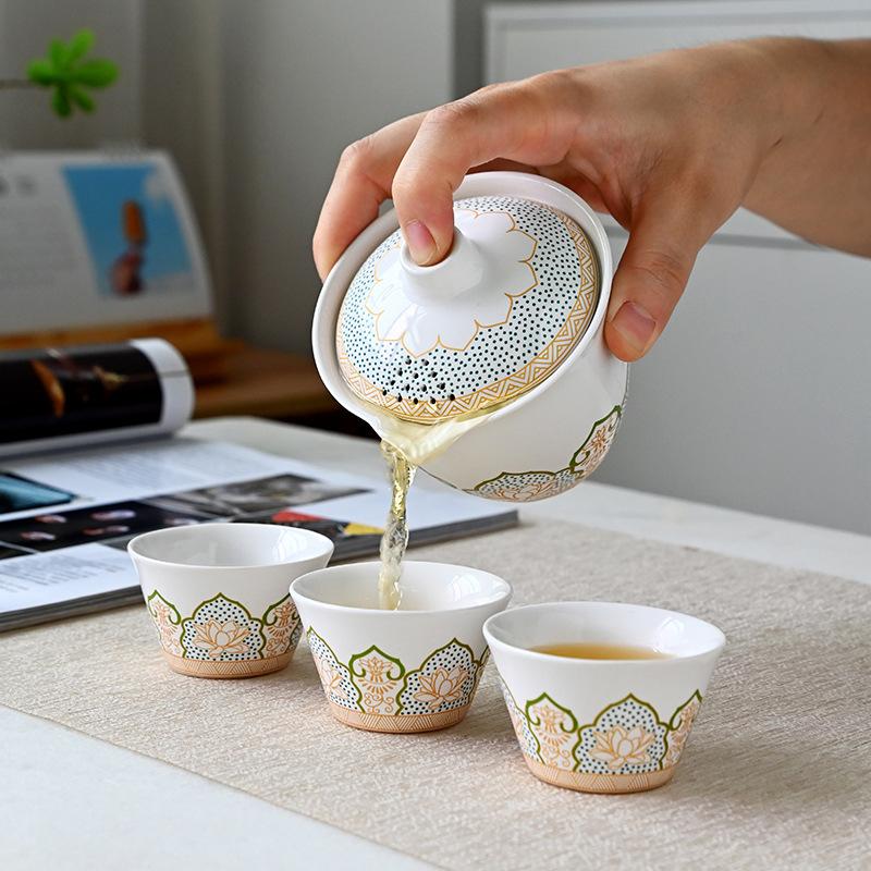Japanese Outdoor Travel Kung Fu Ancient Rhyme Tea Set Teapot Ceramic Express Cup Portable Gift