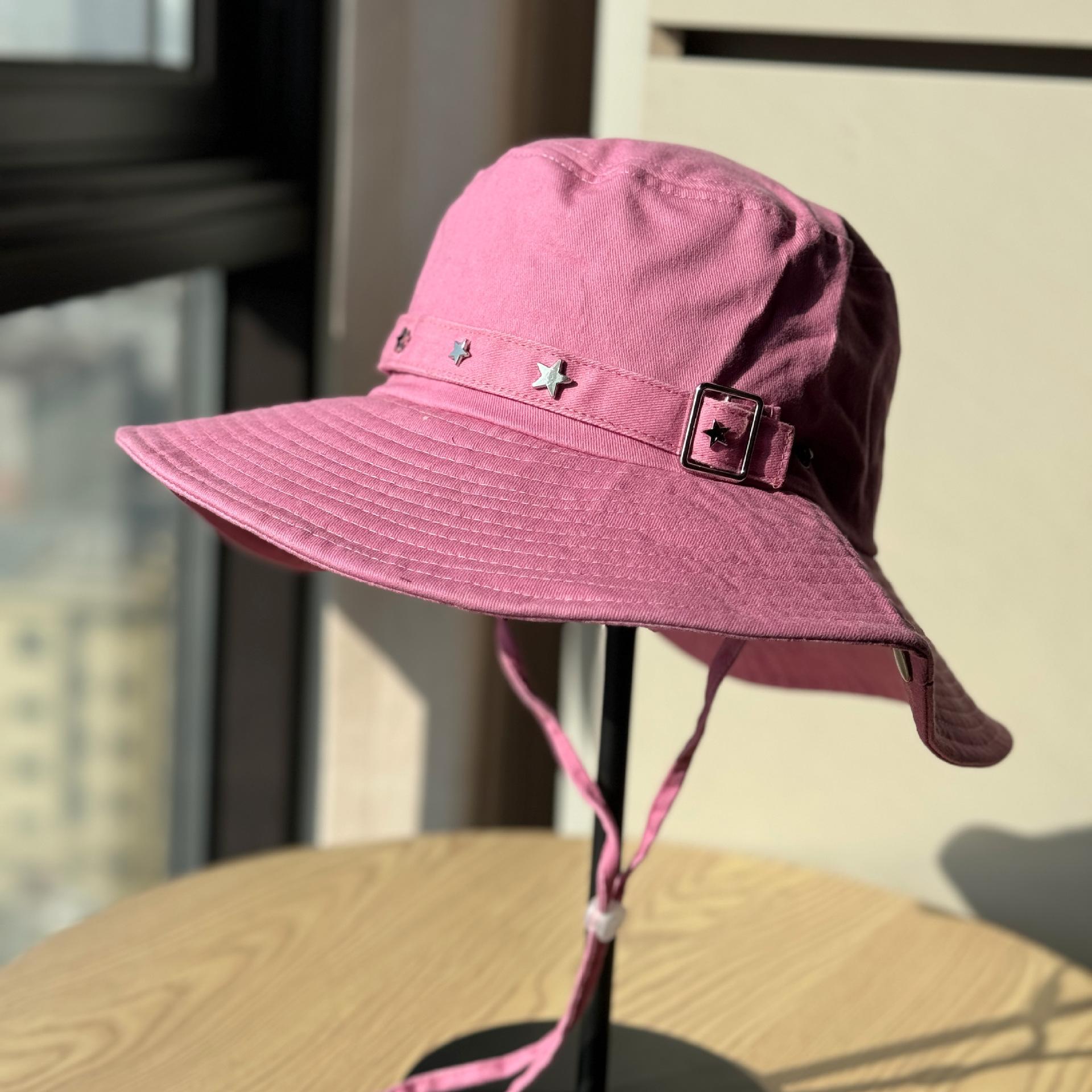 

New outdoor hiking hat, summer sun protection cap for women, stylish and face-slimming, western cowboy hat, fisherman hat with stars Adult54-60Adjustable рожевий