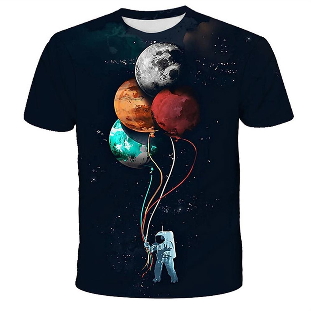 Summer 2-12y Children 3D Clothing Planet Earth Moon Galaxy Print Kids Baby Fashion T Shirt Boys Girls Birthday Tee Fashion Tops