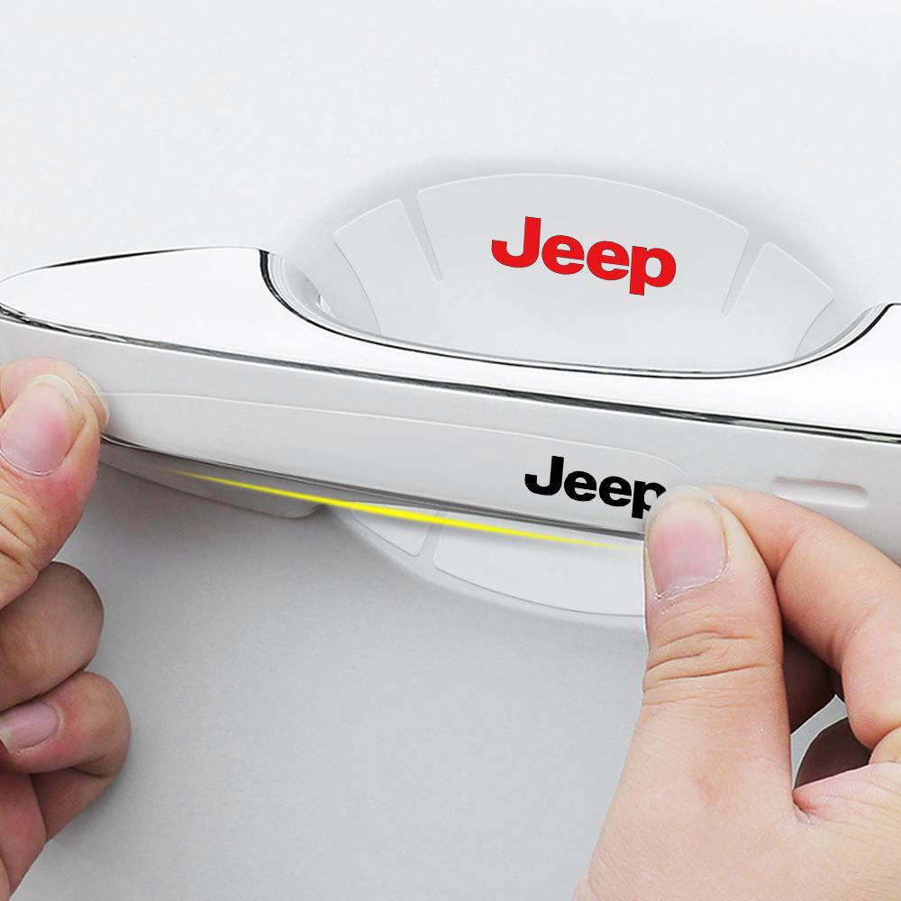 Gbhl8 8pcs Transparent Car Door Handle Protector Film Badge Stickers For Jeep Grand Cherokee Wrangler Renegaed Compass Gladiator Trail