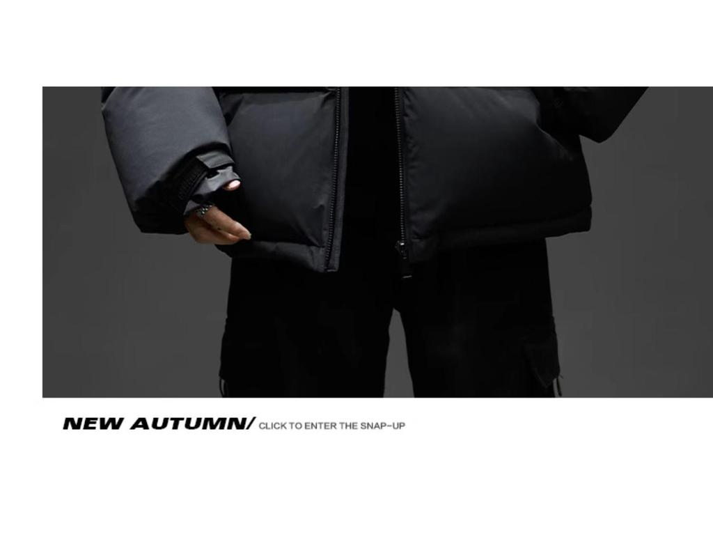 Men's Black Winter Down Puffer Jacket - Thick, Warm, Stand Collar, Casual Loose Fit, Trendy Youth Style