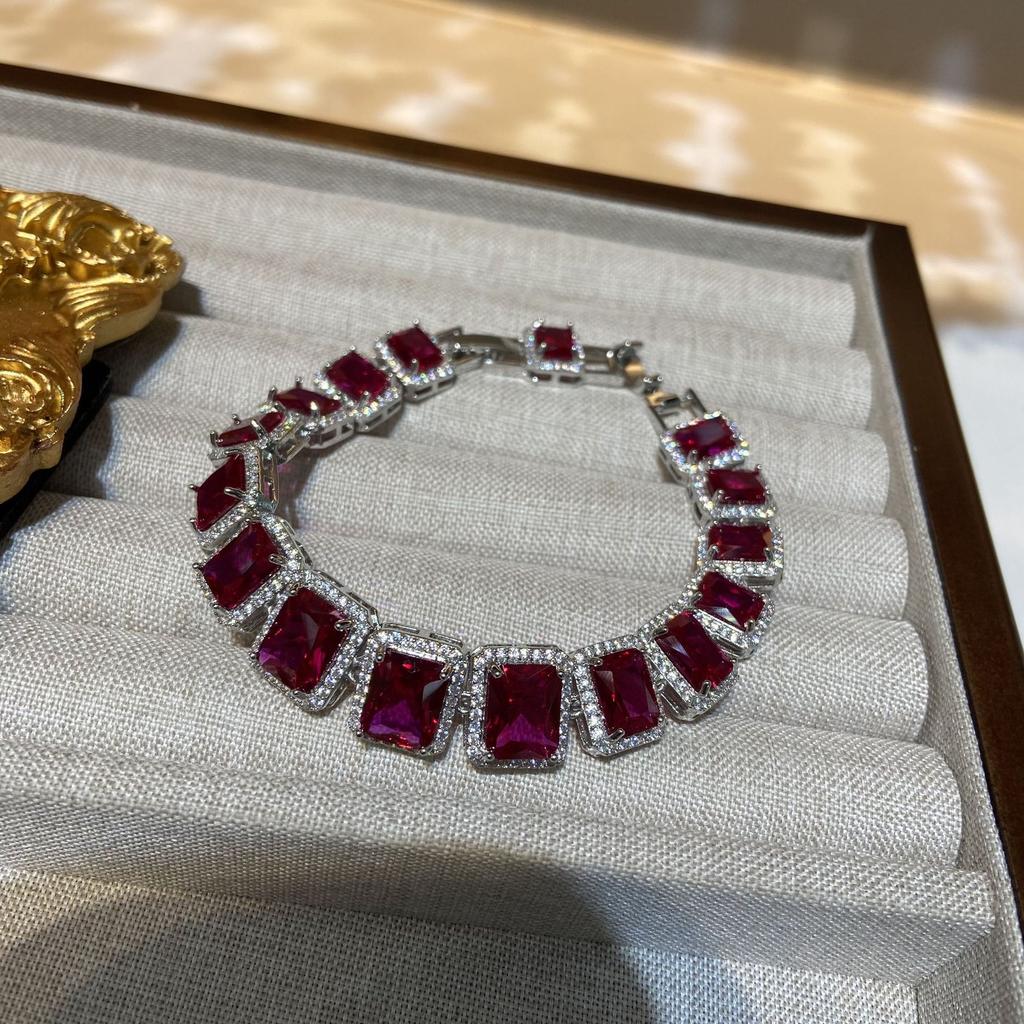 Square Ruby Necklace Bracelet Set Femininity Premium Versatile Necklace Bracelet