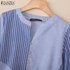 ZANZEA Women Casual V-Neck 3/4 Sleeve Loose Stripe Blouse