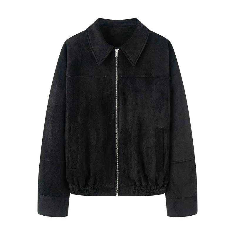 Kaslead New Women clothes Western Style Fashion Suede Fabric Bomber jacket Outerwear