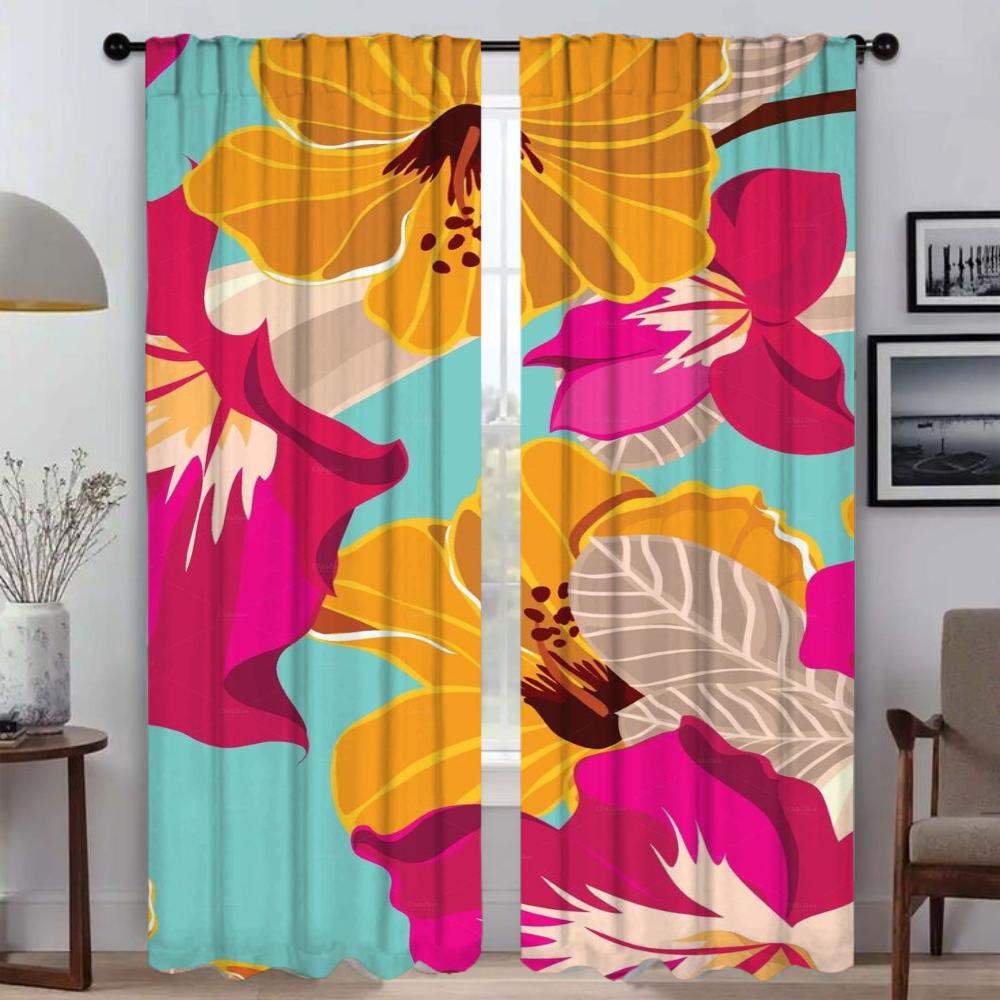 

Цветочный тюль для спальни, современные шторы для гостиной, 2 шт., перегородка, украшение на Хэллоуин, затемняющие шторы, абажуры для кухни W60xH90cmx2pcs-CL