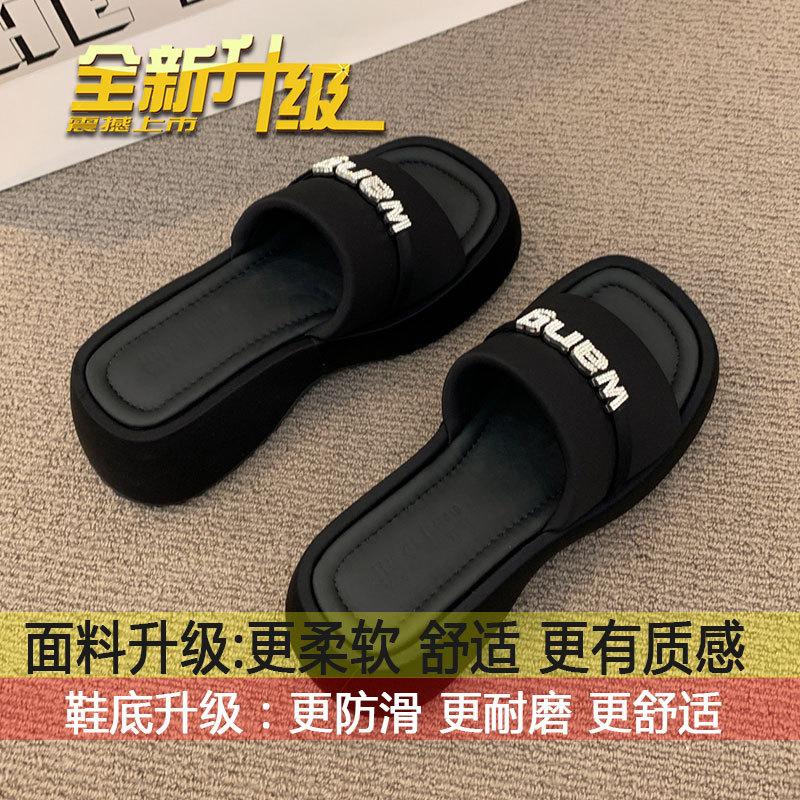 

Popular slippers women s outer wear spring 2025 new high-heeled muffin heightening sandals platform women s shoes black sandals 35