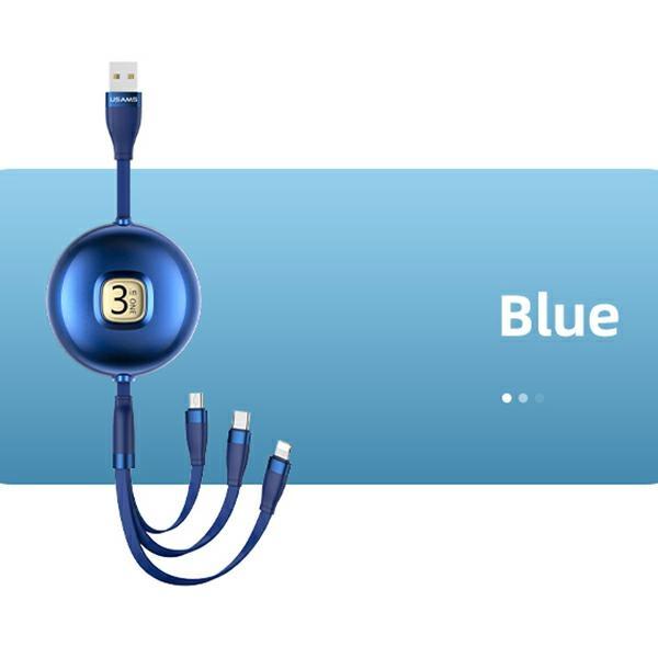 USAMS Cable U69 3in1 1m blue/blue(lightning/microUSB/USB-C) SJ508USB02 (US-SJ508)