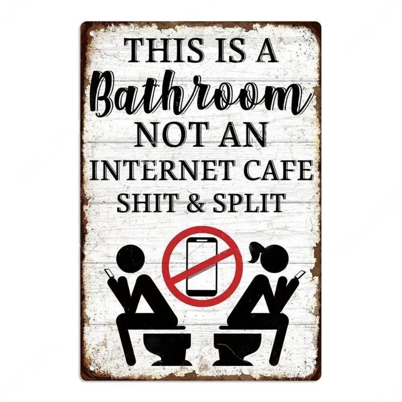 Vintage Metal Tin Poster Retro Bathroom Wall Art Sign Restroom Decor Plaque Metal Plate Poster for Toilet Home Decor