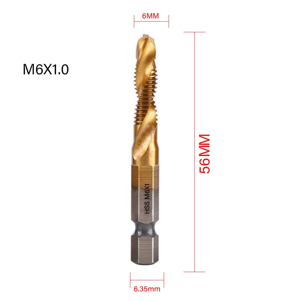 1/6Pcs Tap Drill Bit Set Hex Shank Titanium Plated HSS Screw Thread Bit Screw Machine Compound Tap M3 M4 M5 M6 M8 M10 Hand Tools