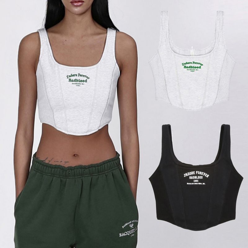 Badblood South Korea Sexy Sexy Vest Camisole Silm Short Letter Embroidered Top Sleeveless Zipper Women's Clothing