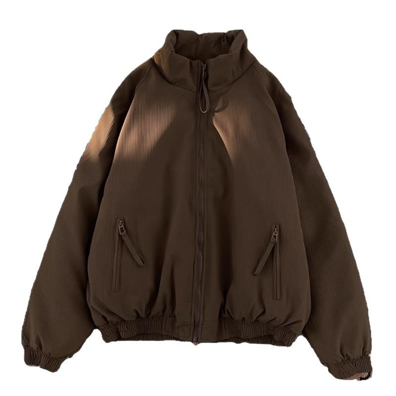 Brown Brown Down Cotton-padded Jacket for Female Students American-style Stand-collar Japanese Retro Baseball Uniform Cotton-padded Jacket