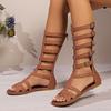 Fashion 2025 Summer New Plus Size Women's High Shaft Open-Toe Roman Flat Sandals with Back Zipper Buckle Cut-Out Design Casual Fashion