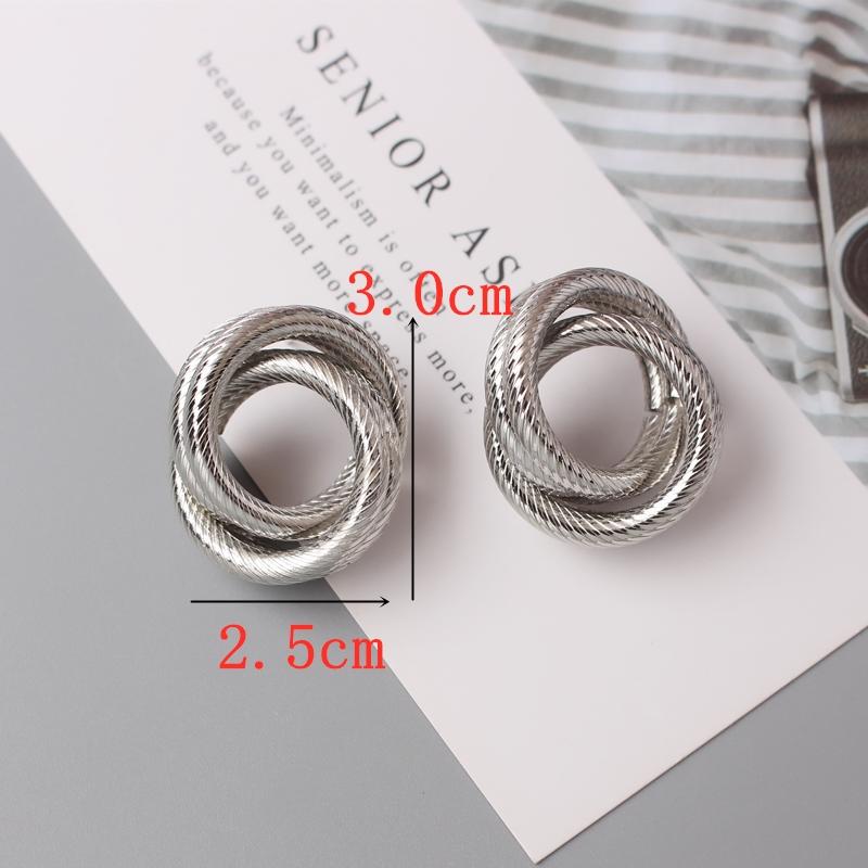 

Double Circles Twist Knot Thread Stud Earrings For Women Geometric Metal Exaggerated Punk Vintage Christmas Girl Gift Zircon