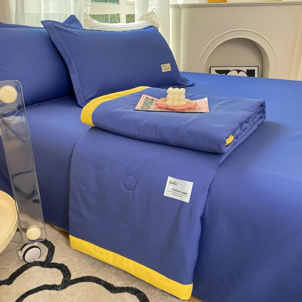 Sommer-Bettdeckenset, Heimtextilien, Sojafaser, dünne Steppdecke, Bettlaken, Kissenbezug, 4-teiliges Bettwäscheset, Queen-Size-Sommerdecke, waschbar
