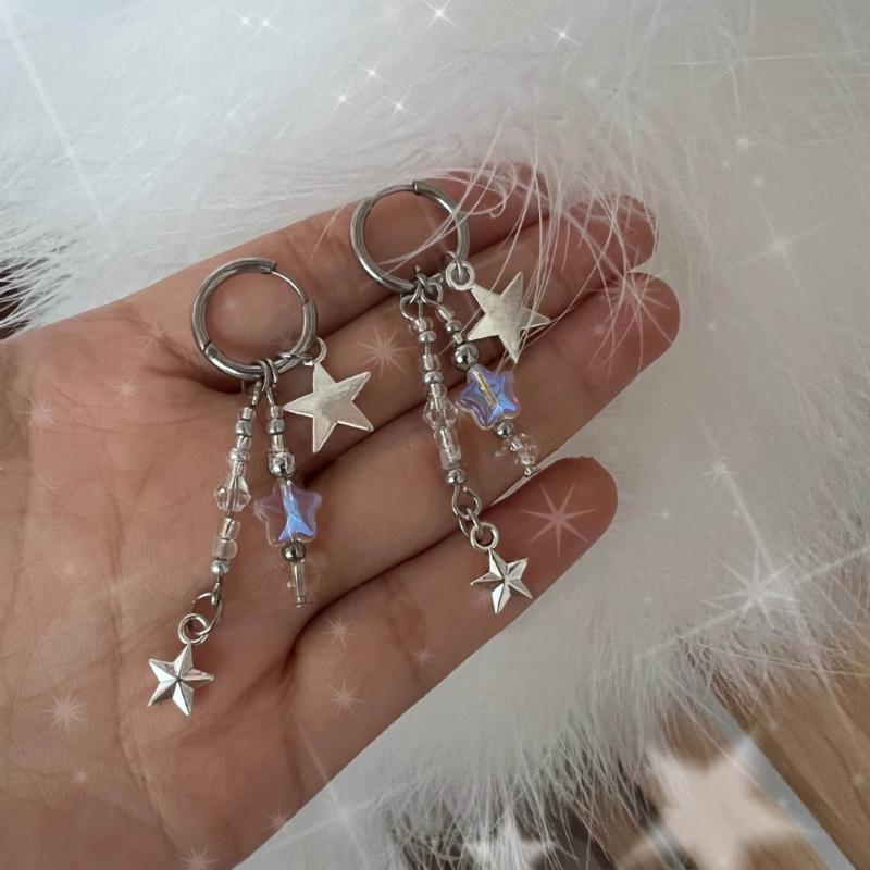 Irregular Star Chain Earrings for Women Y2K Tassels Ear Rings Geometric Super Fairy Girls Ear Buckles Adjsutable