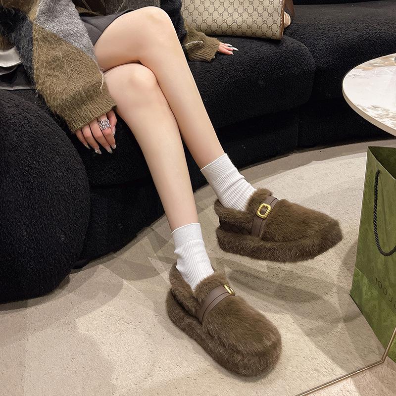 Mao Mao shoes outer wear women's 2025 autumn and winter new two wear fleece warm one pedal thick sole comfortable height increase cotton shoes women