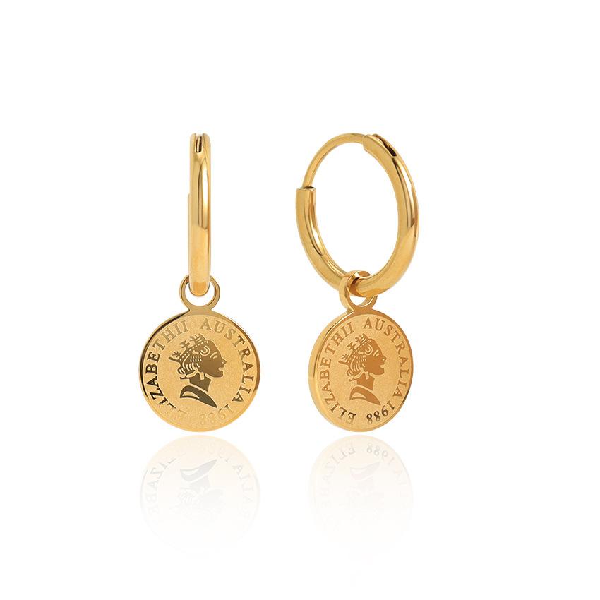 French ins style queen coin pendant earrings, 18K gold temperament versatile and simple ear buckle