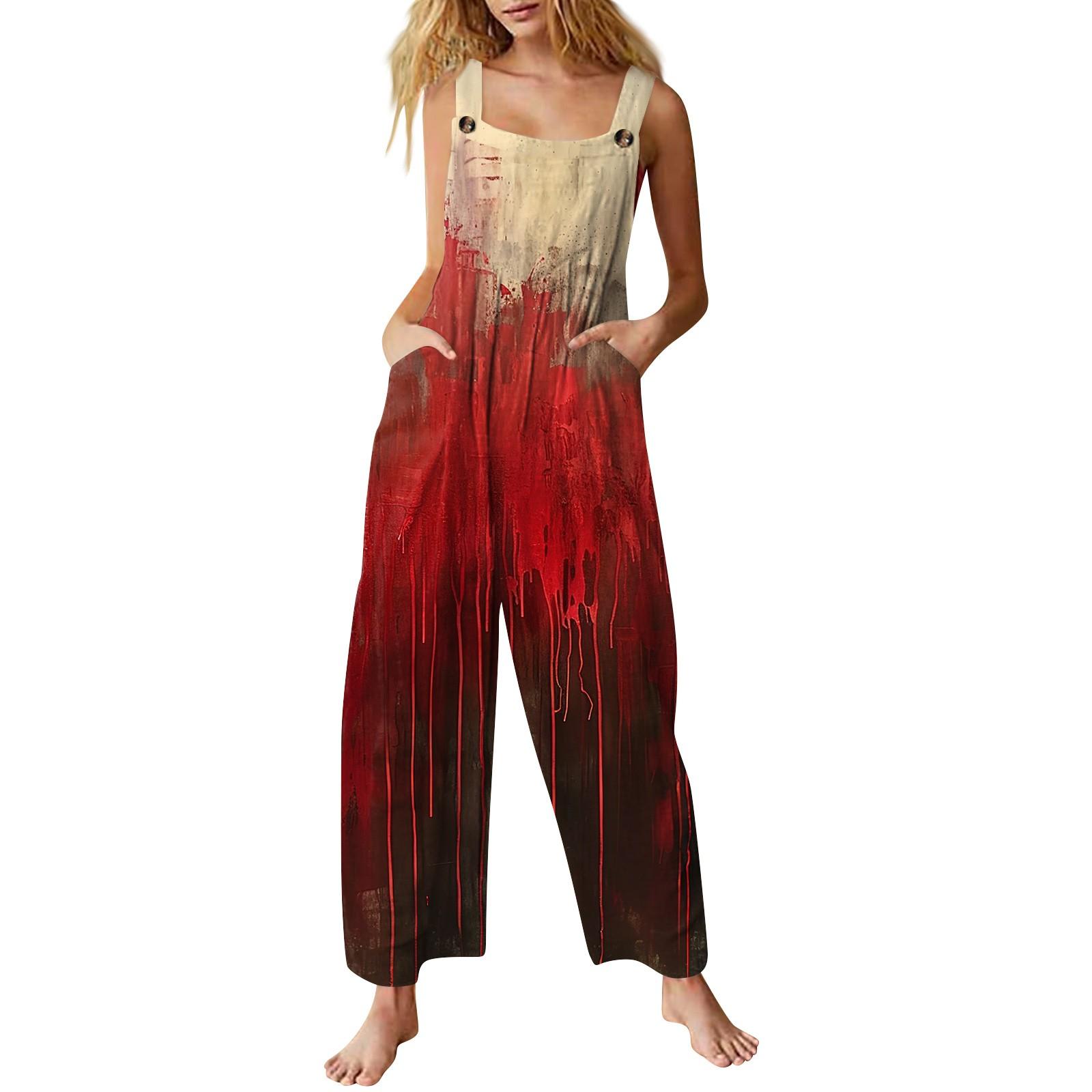 

Женский комбинезон с принтом, повседневный свободный комбинезон M винный