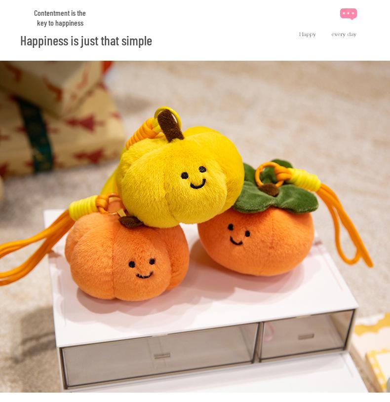 Fruit Plush Toy Backpack Ornament: Persimmon, Apple, Pear, Lemon, Tomato, Pumpkin Doll for Girls