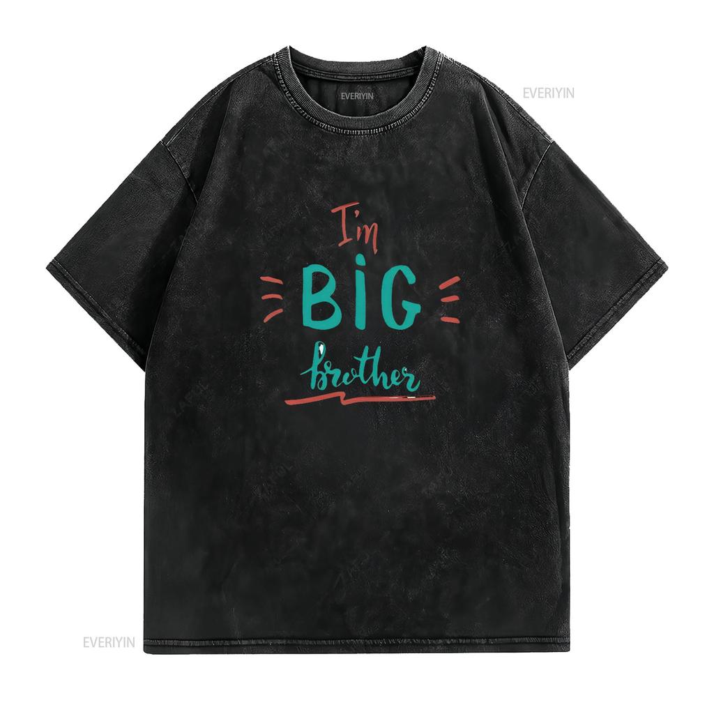 Mens I M BIG BROTHER Classic T Shirt Black vintage Washed Stylish Versatile Slightly streetwear Stretched homme