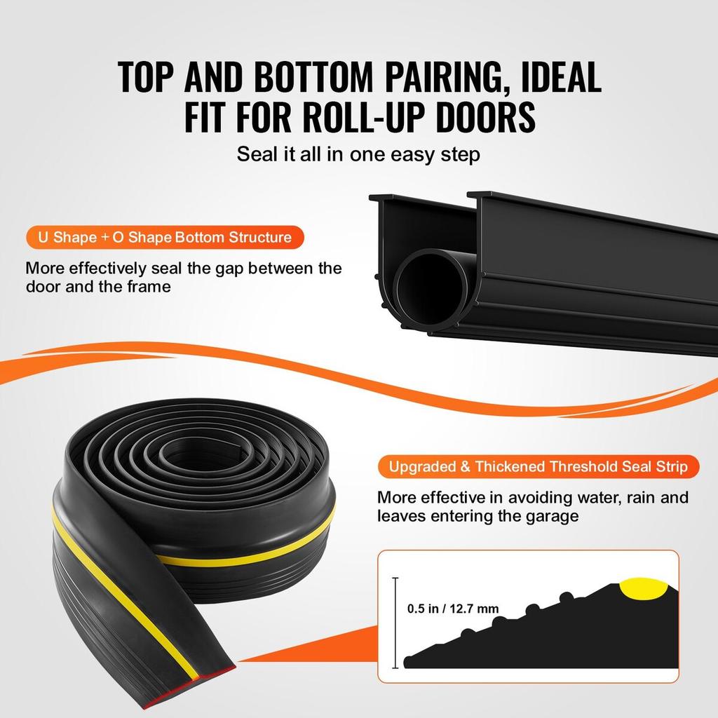 Garage Door Threshold and Bottom Seals Kit, 10 FT U Shape+O Ring Universal Garage Door Bottom Seal Weatherstrip PVC, Combine with Weatherproof Garage
